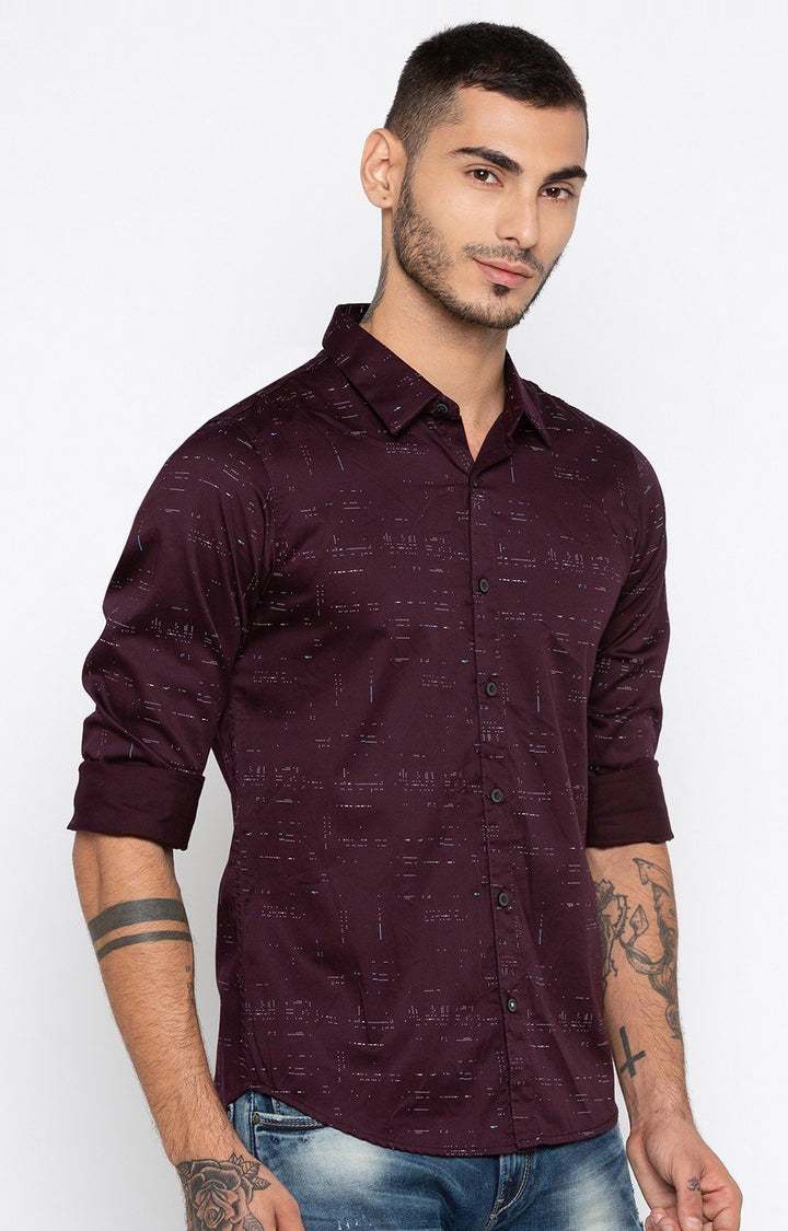 Spykar Men'S Red Satin Printed Casual Shirts