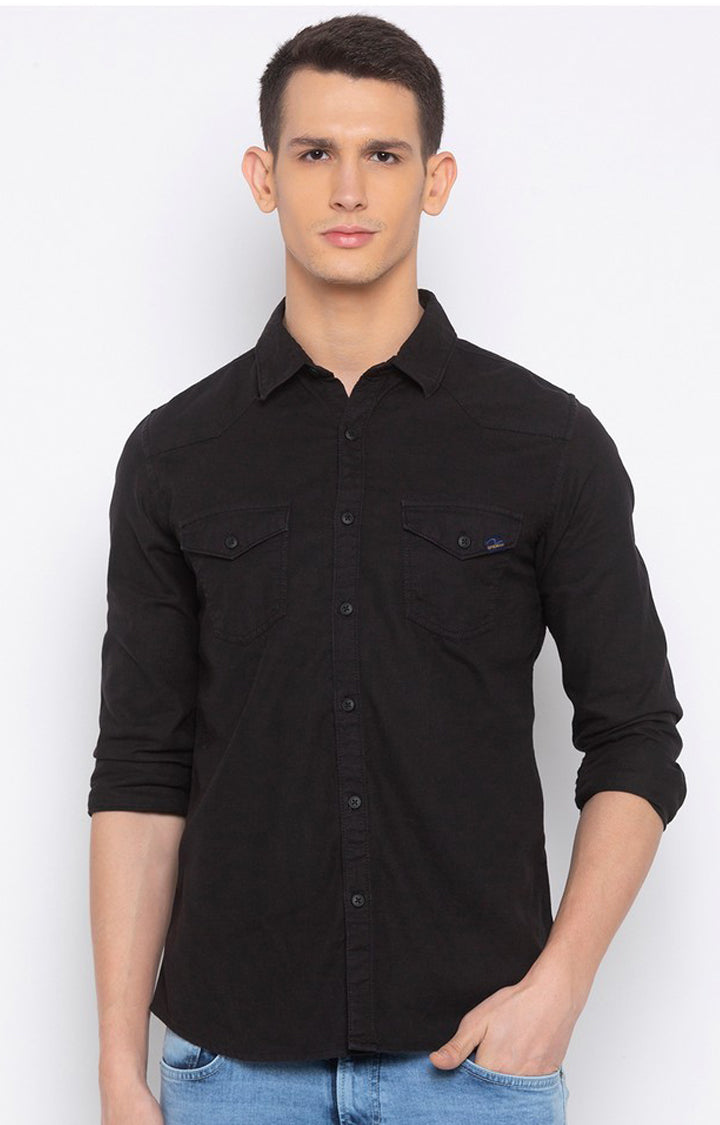 Spykar Men Black Cotton Full Sleeve Denim Shirts