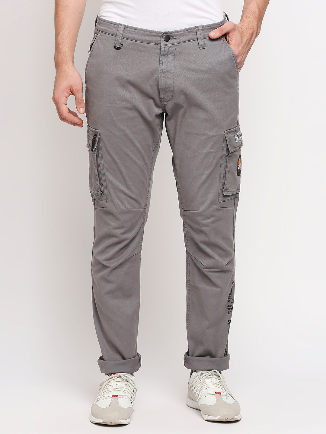 Spykar Cement Grey Solid Slim Mid-Rise Trousers