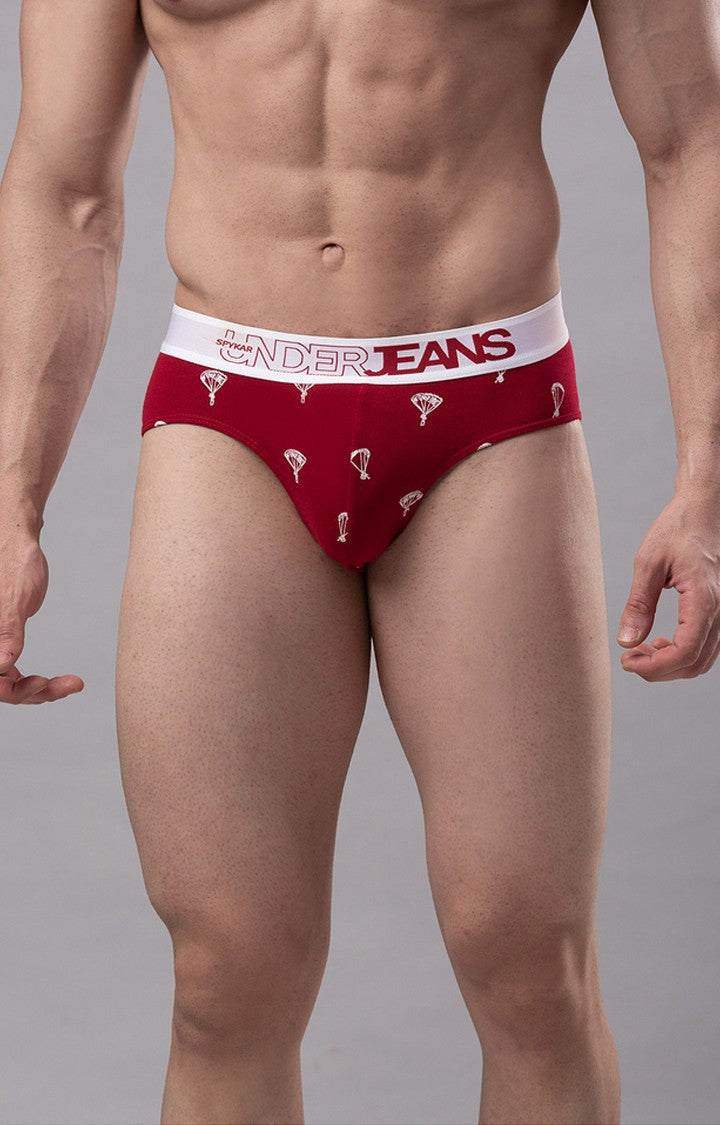 Maroon Cotton Brief For Men Premium- Underjeans By Spykar