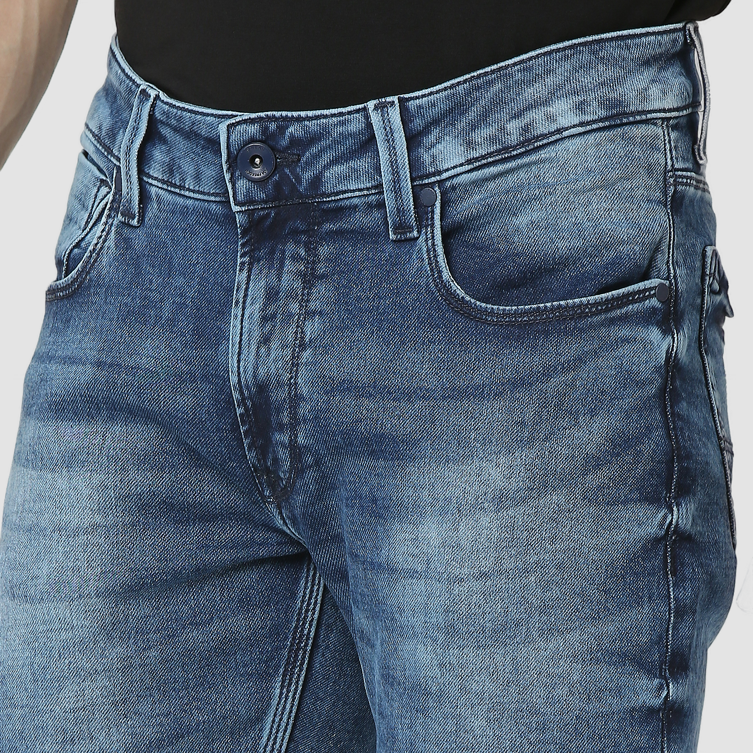 Spykar Mid Blue Mid Rise Regular Fit Casual Jeans For Men