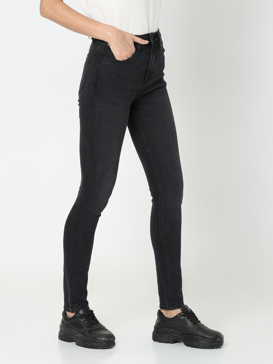 Spykar High Rise Skinny Fit Black Jeans for Women