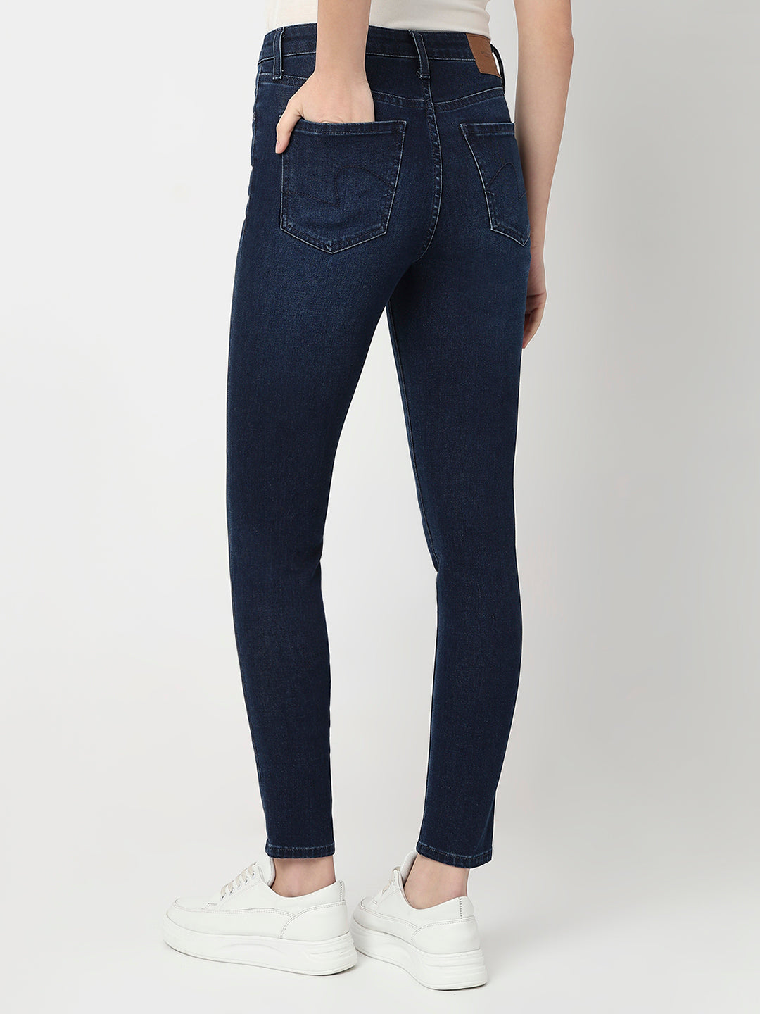Spykar Dark Blue High Rise Super Skinny Fit Casual Jeans For Women