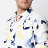 Men Shirt Print White Slim Fit
