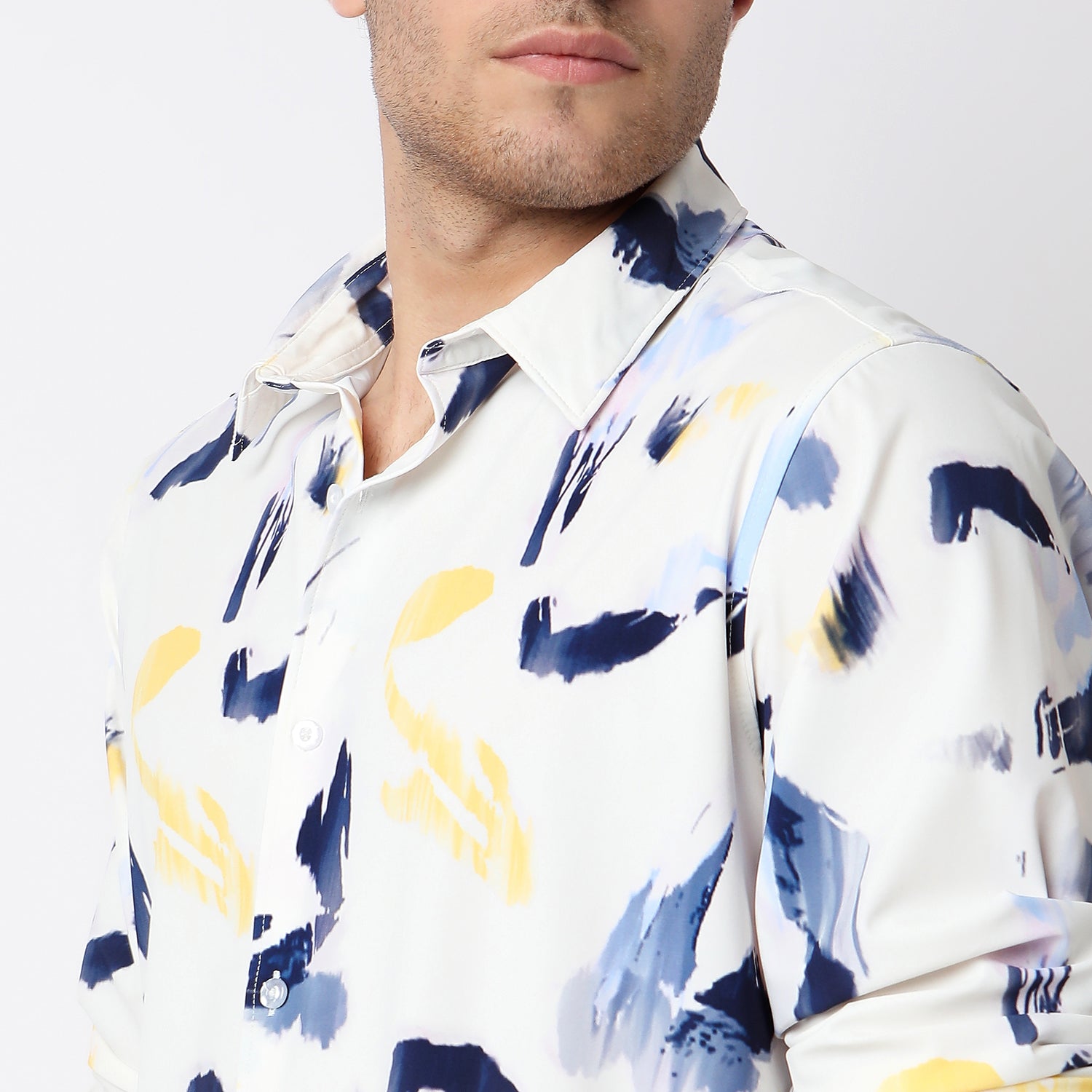 Men Shirt Print White Slim Fit