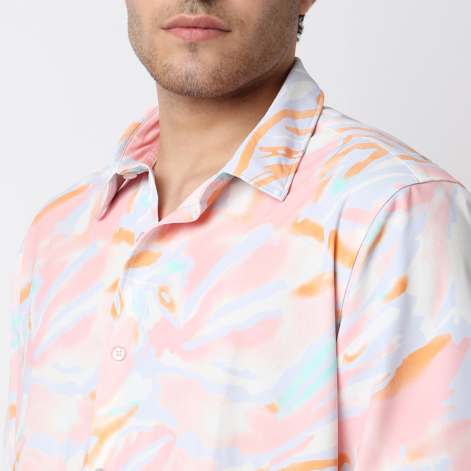 Men Shirt Print Pink Slim Fit