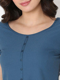Women T-Shirt Blue Solid Slim Fit