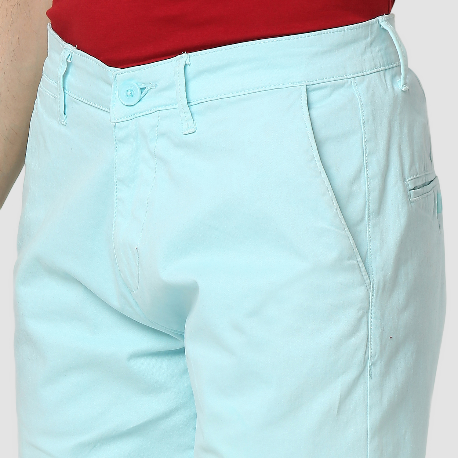 Spykar Aqua Blue Mid Rise Straight Fit Casual Shorts For Men