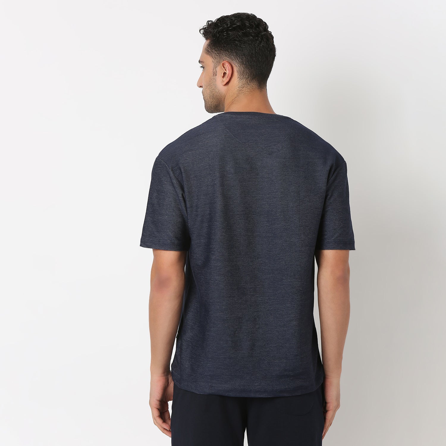 UnderJeans by Spykar Men Basic Dark Denim Blue Oversized T-Shirts