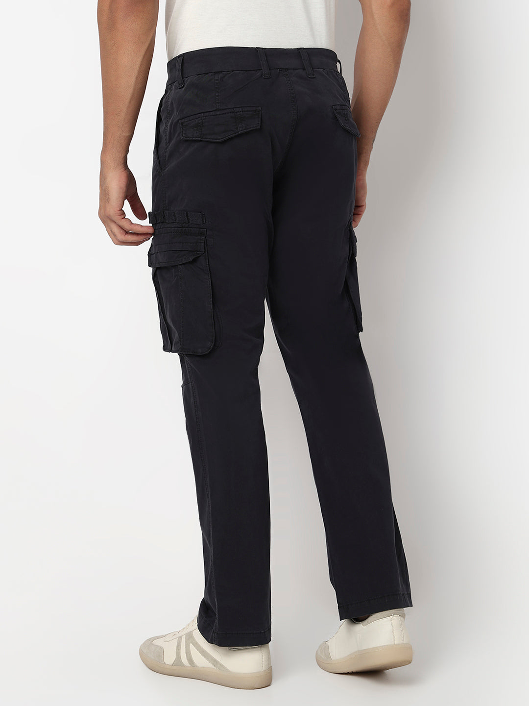 Spykar Navy Blue Mid Rise Regular Fit Casual Trouser For Men