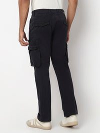 Men Trouser Regular Fit Blue Mid Rise