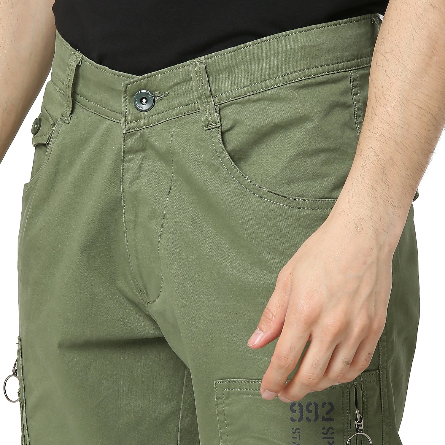 Spykar Sage Green Mid Rise Cargo Fit Casual Trouser For Men