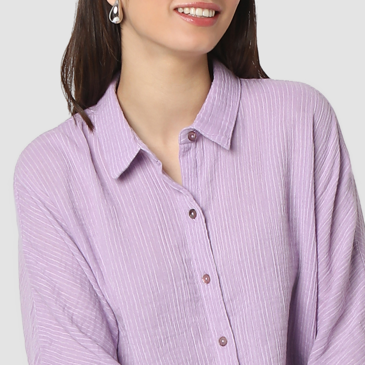 Spykar Crocus Purple Boxy Fit Casual Shirts For Women