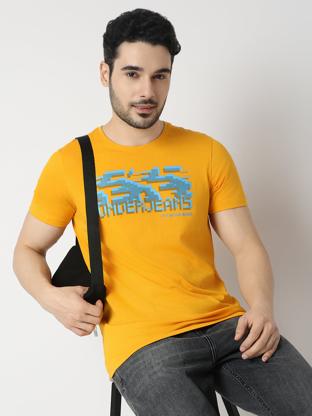 Underjeans by Spykar Men Premium Chrome Yellow T-Shirt