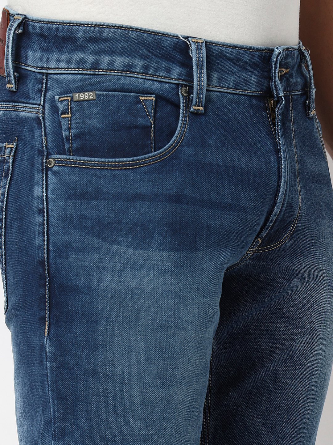 Spykar Dark Blue Mid Rise Regular Fit Casual Jeans For Men