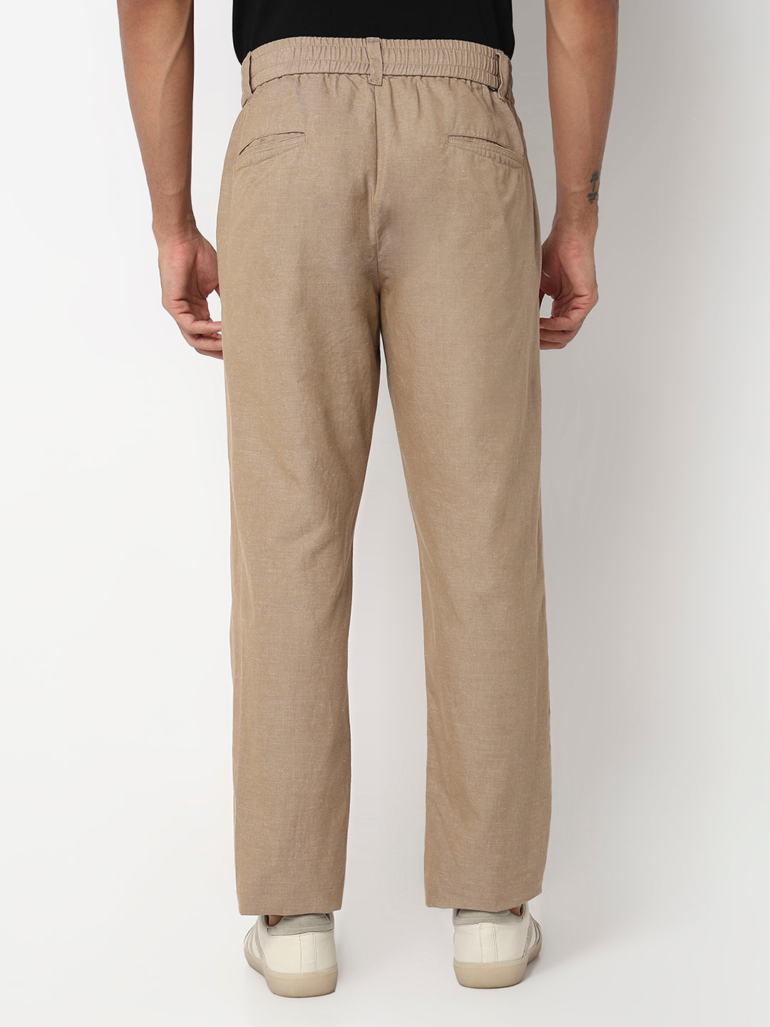 Spykar Camel Khaki Mid Rise Regular Fit Casual Trouser For Men