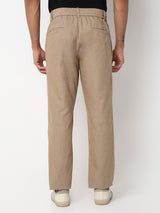 Men Trouser Regular Fit Khaki Mid Rise