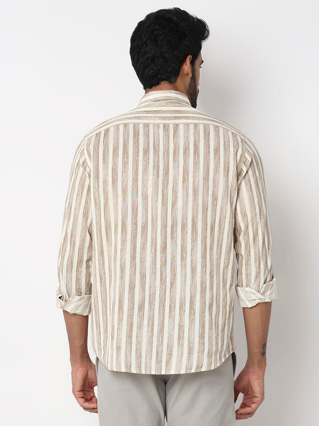 Men Light Fawn Slim Fit Casual Shirt