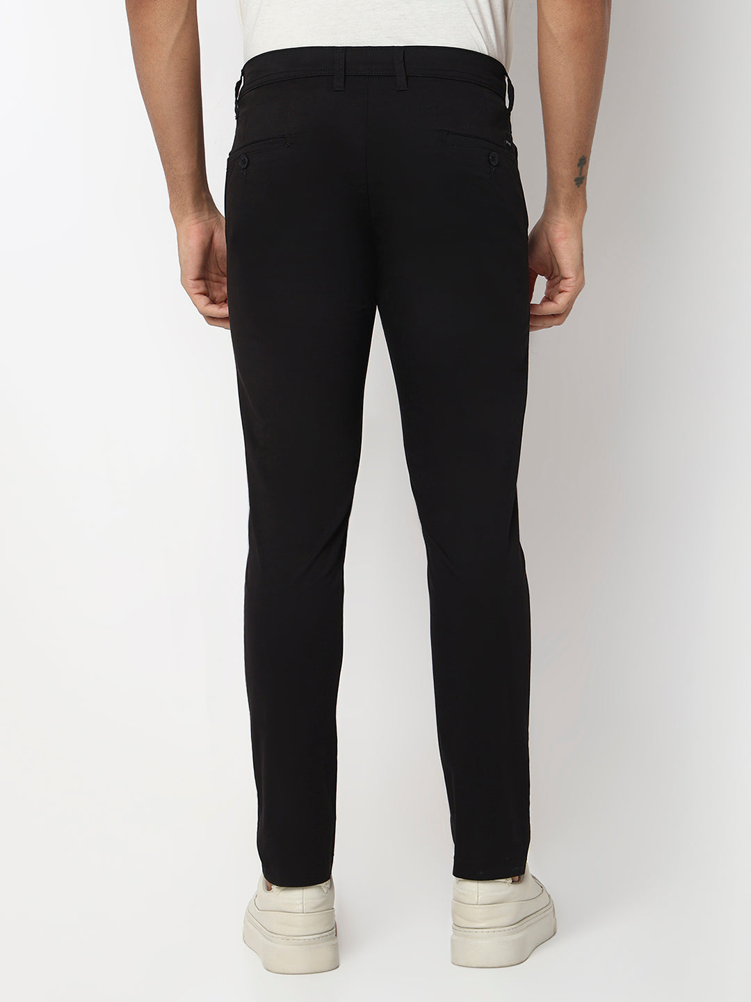 Spykar Black Mid Rise Slim Fit Casual Trouser For Men