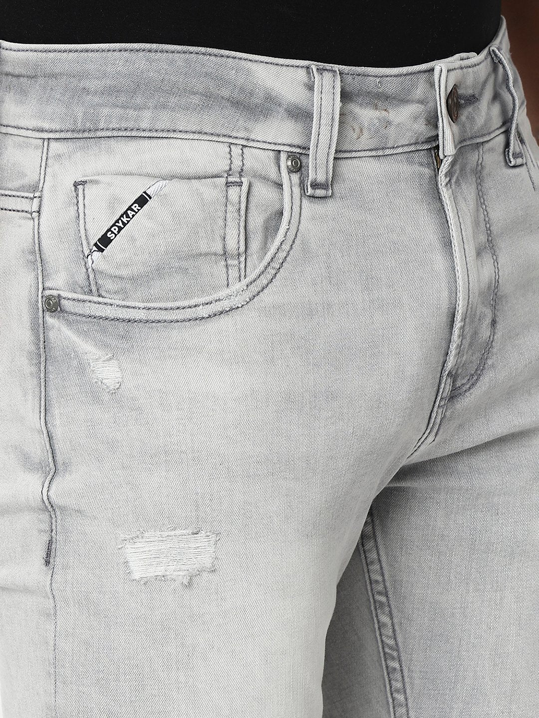 Spykar Light Grey Low Rise Slim Fit Casual Jeans For Men