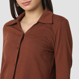 Women Top Solid Brown Slim Fit