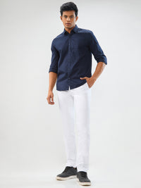 Men Trouser Slim Fit White Mid Rise