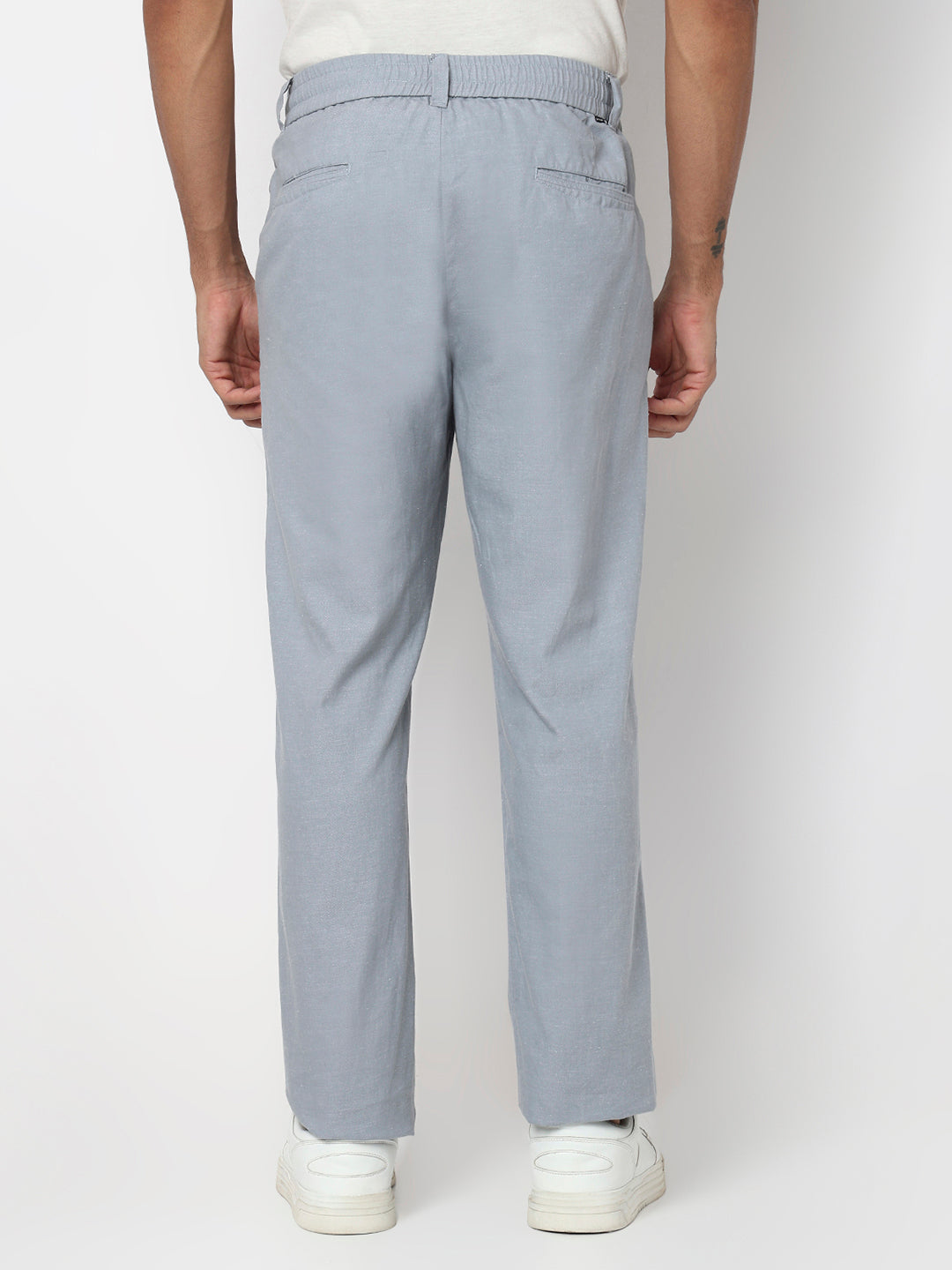Men Trouser Regular Fit Grey Mid Rise
