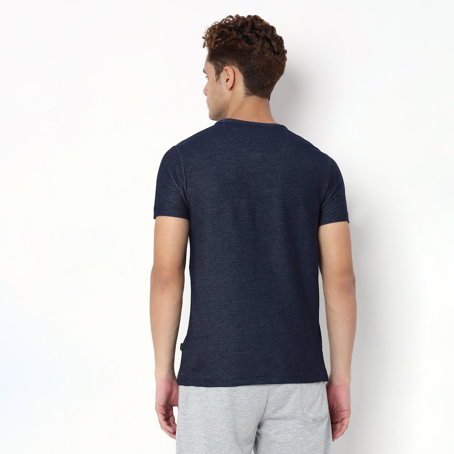 UnderJeans by Spykar Men Basic Dark Denim Blue Slim Fit T-Shirts