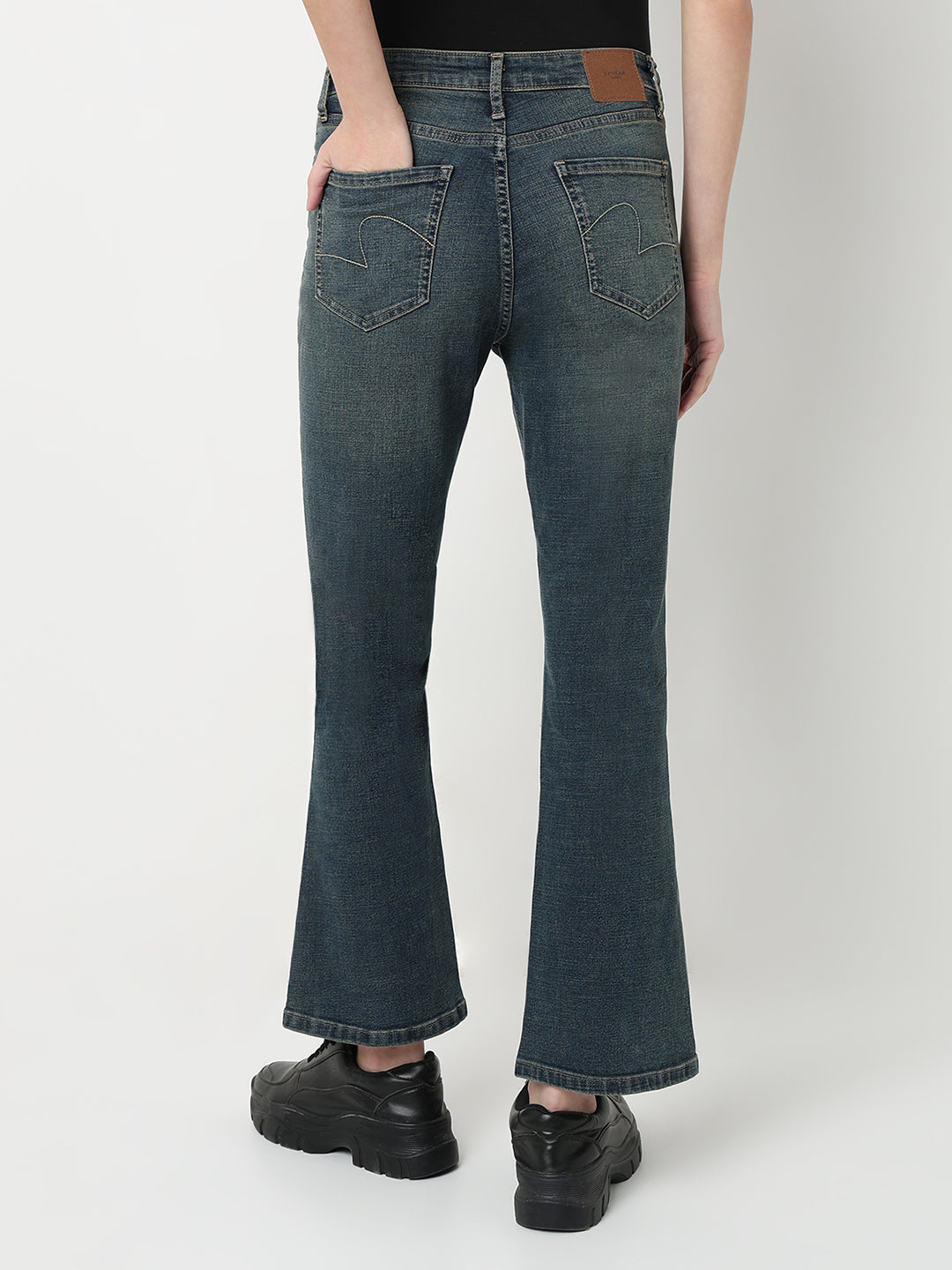 Spykar Vintage Blue High Rise Boot Cut Fit Casual Jeans For Women