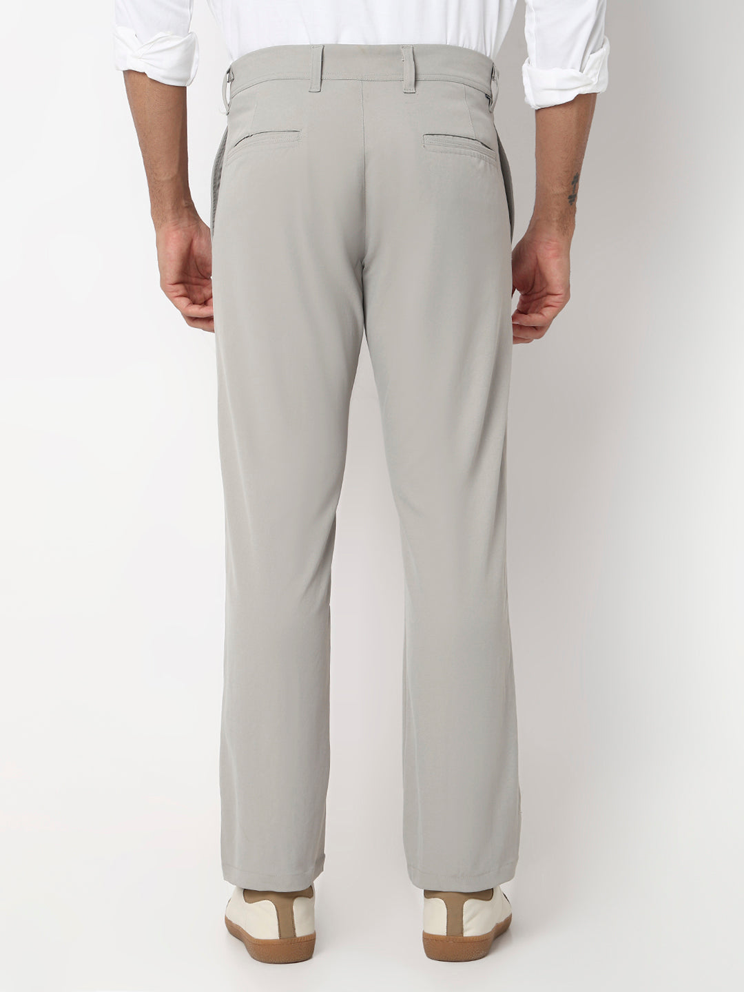 Spykar Light Grey Mid Rise Comfort Fit Trousers For Mens
