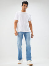 Men Jeans Boot Cut Light Blue Mid Rise