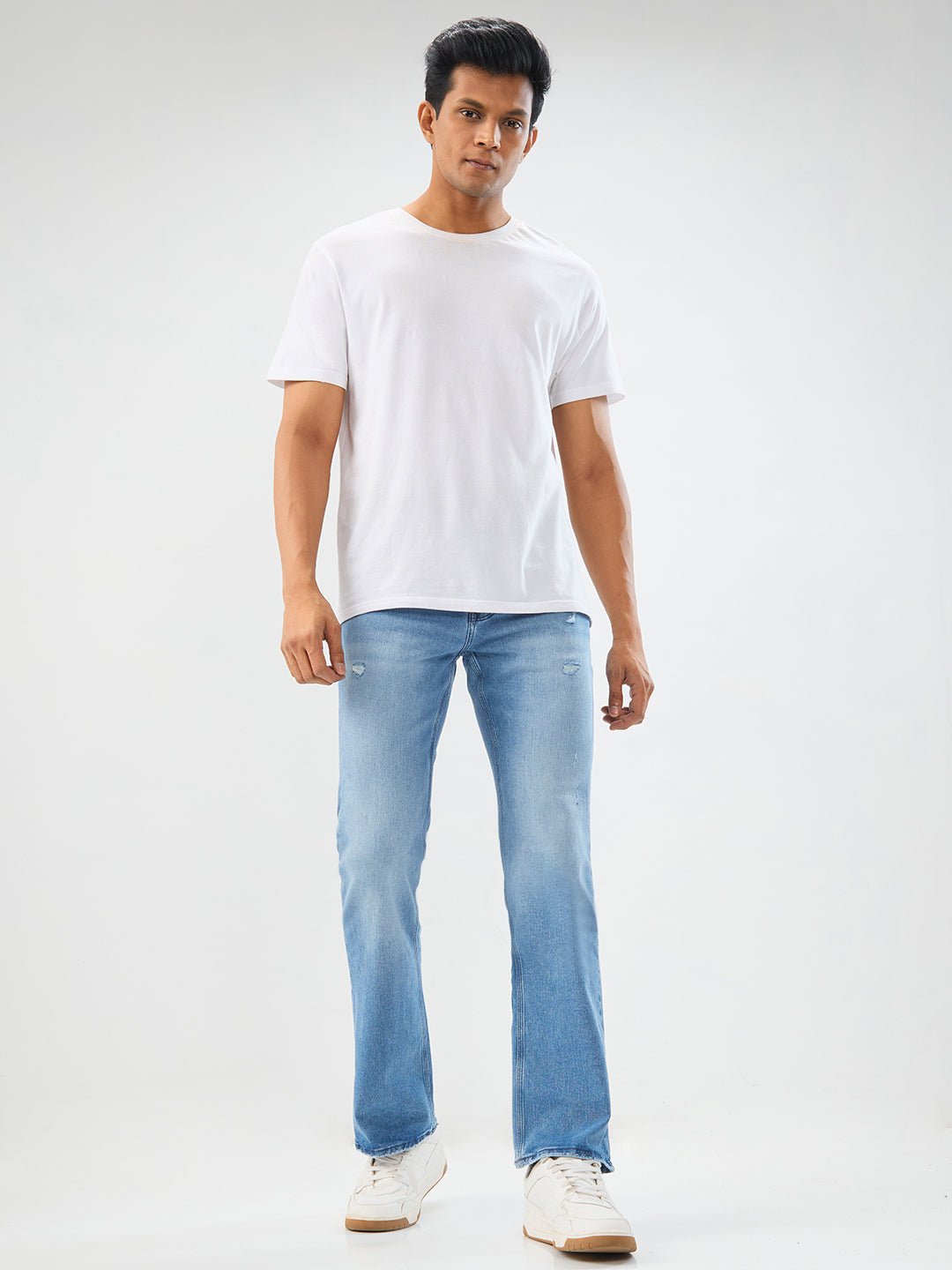 Men Jeans Boot Cut Light Blue Mid Rise