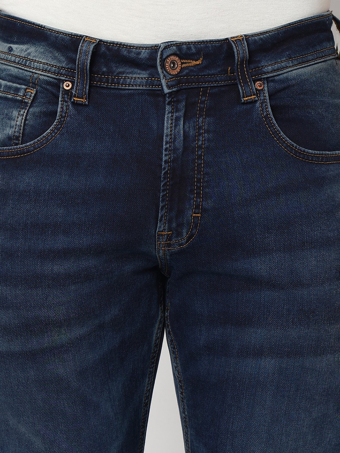 Men Jeans Regular Fit Dark Blue Mid Rise