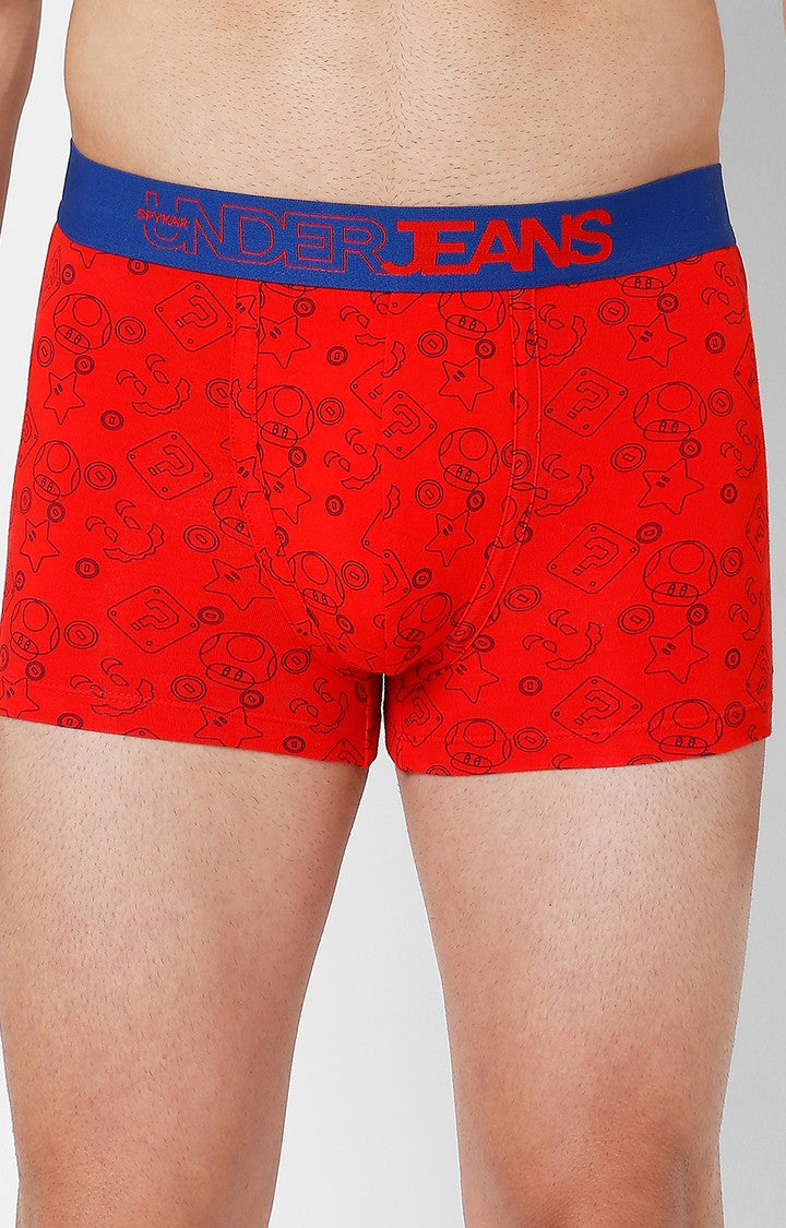 Underjeans By Spykar Men Premium Red Cotton Blend Printed Trunk