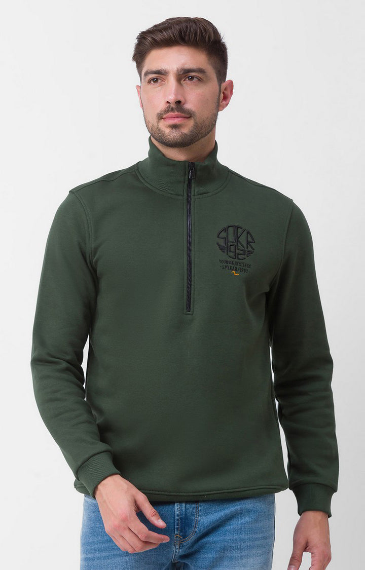Buy Spykar Bottle Green Cotton Full Sleeve High Neck Sweatshirt