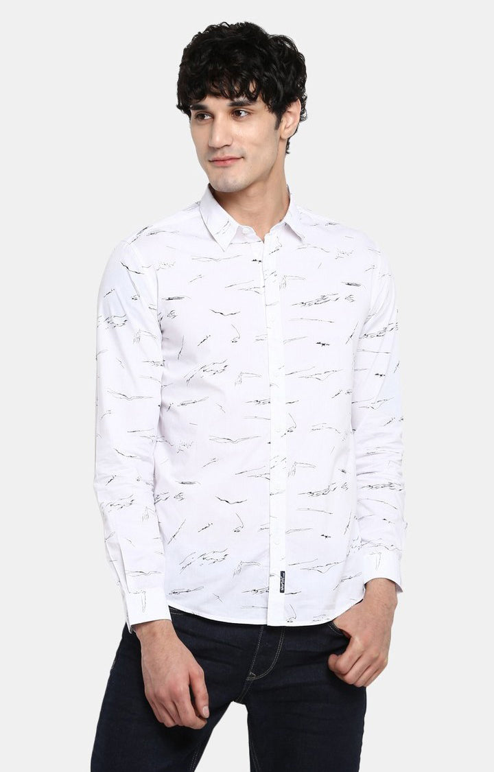 Spykar Men'S White Cotton Printed Casual Shirts