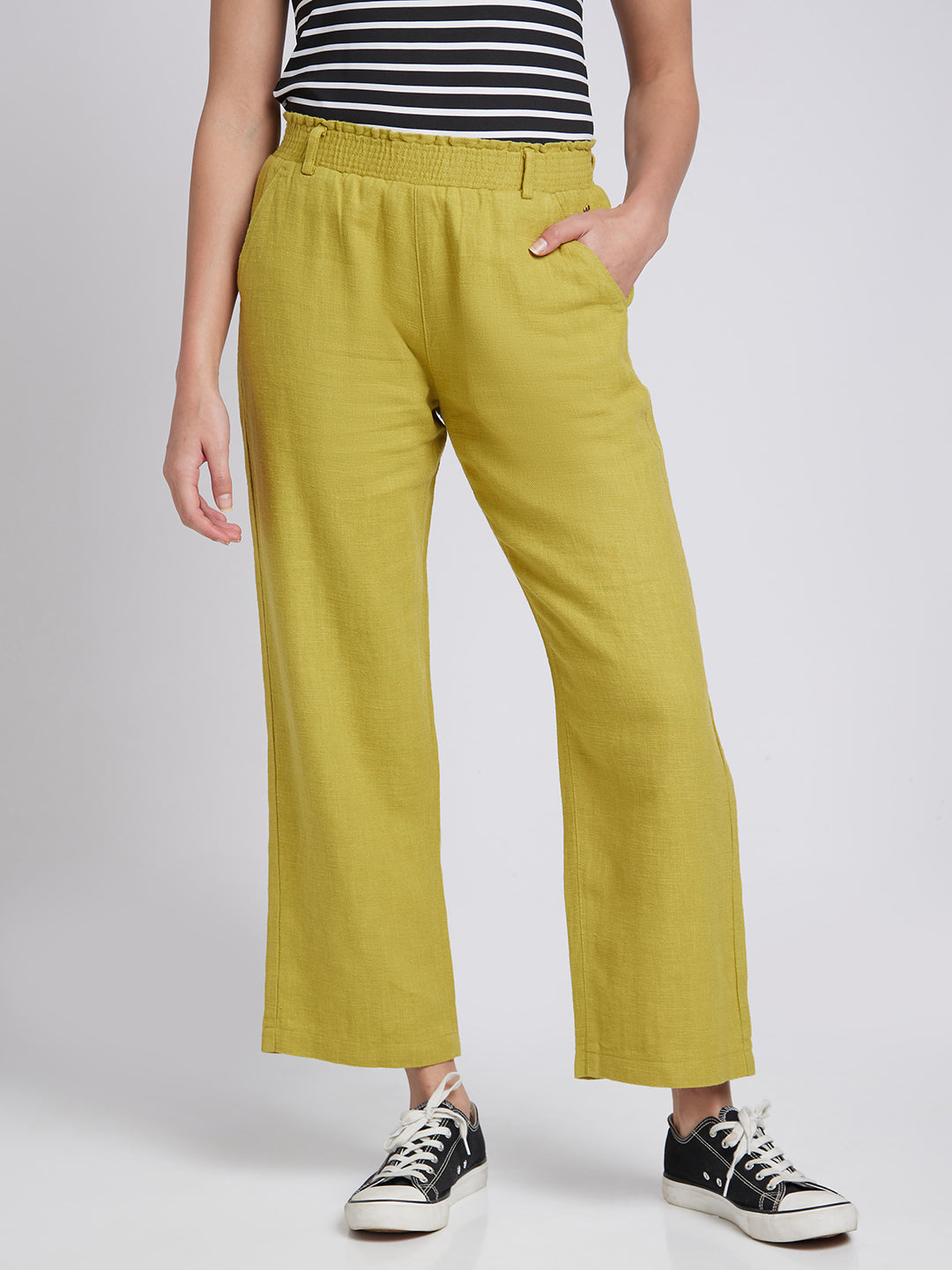 Spykar Pista Regular Fit Ankle Length Linen Trousers