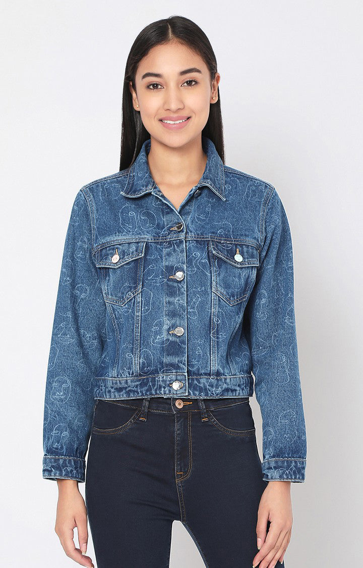 Spykar Women Mid Blue Cotton Denim Jacket