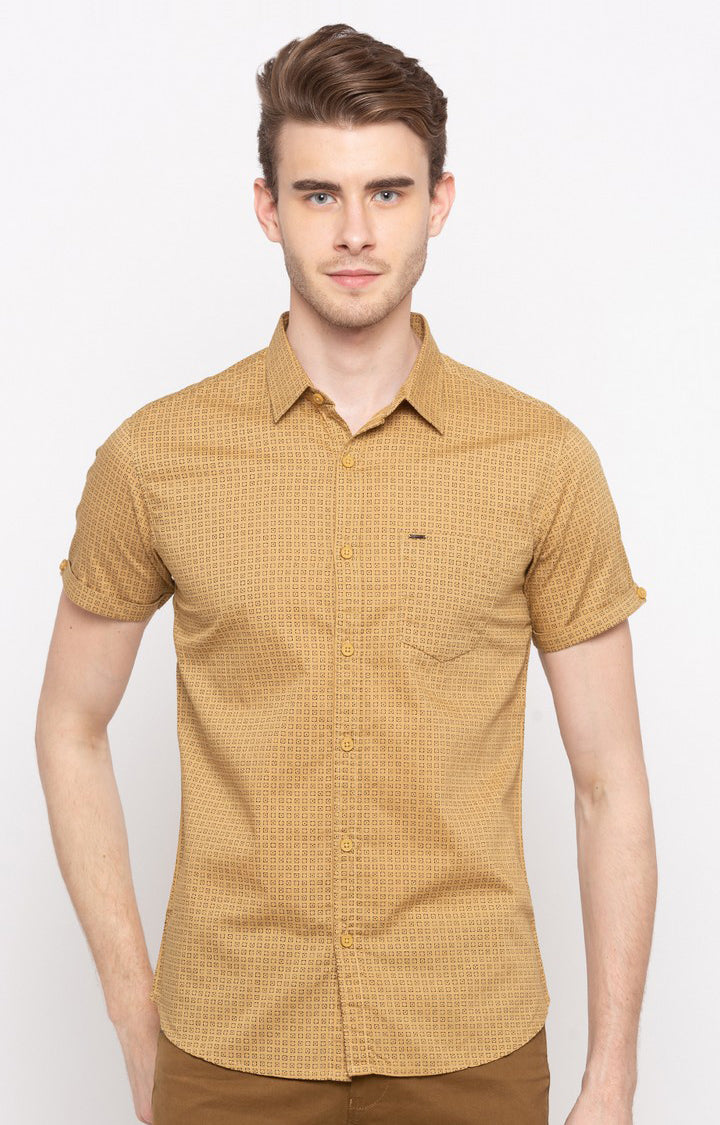 Spykar Men'S Brown Cotton Printed Casual Shirts