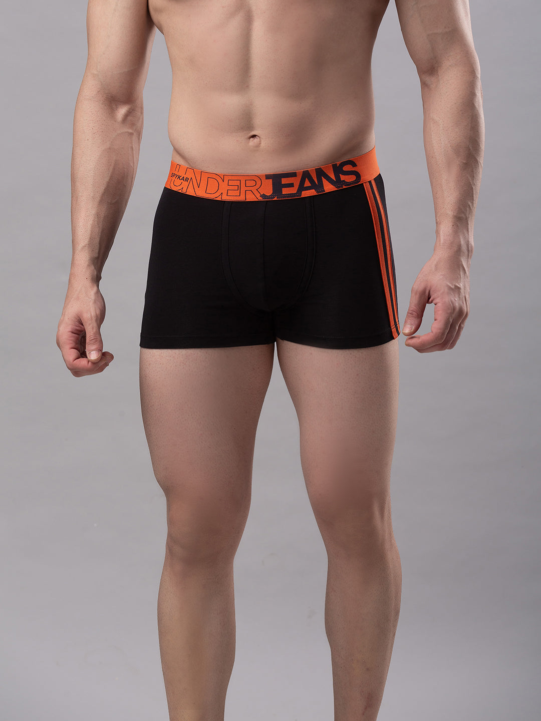 Men Premium Black-Orange Cotton Blend Trunk- Underjeans By Spykar