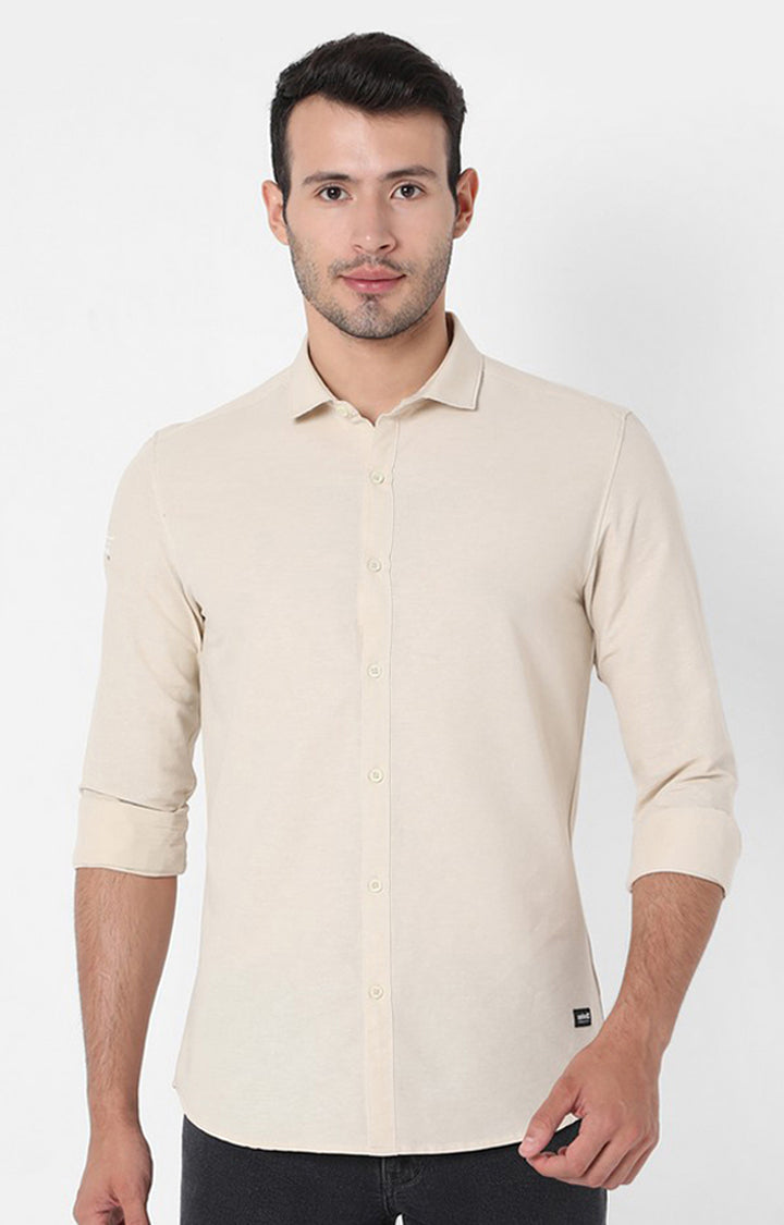 Spykar Beige Cotton Slim Fit Shirts For Men