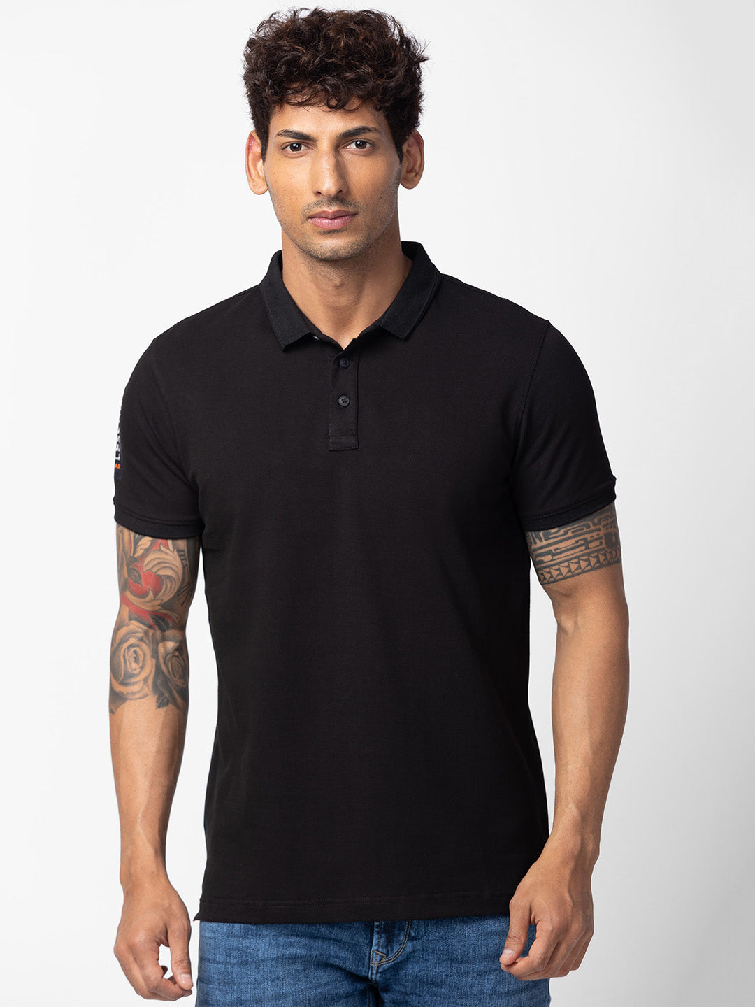 Buy Spykar Men Black Cotton Regular Fit Half Sleeve Plain Polo T Shirt Online