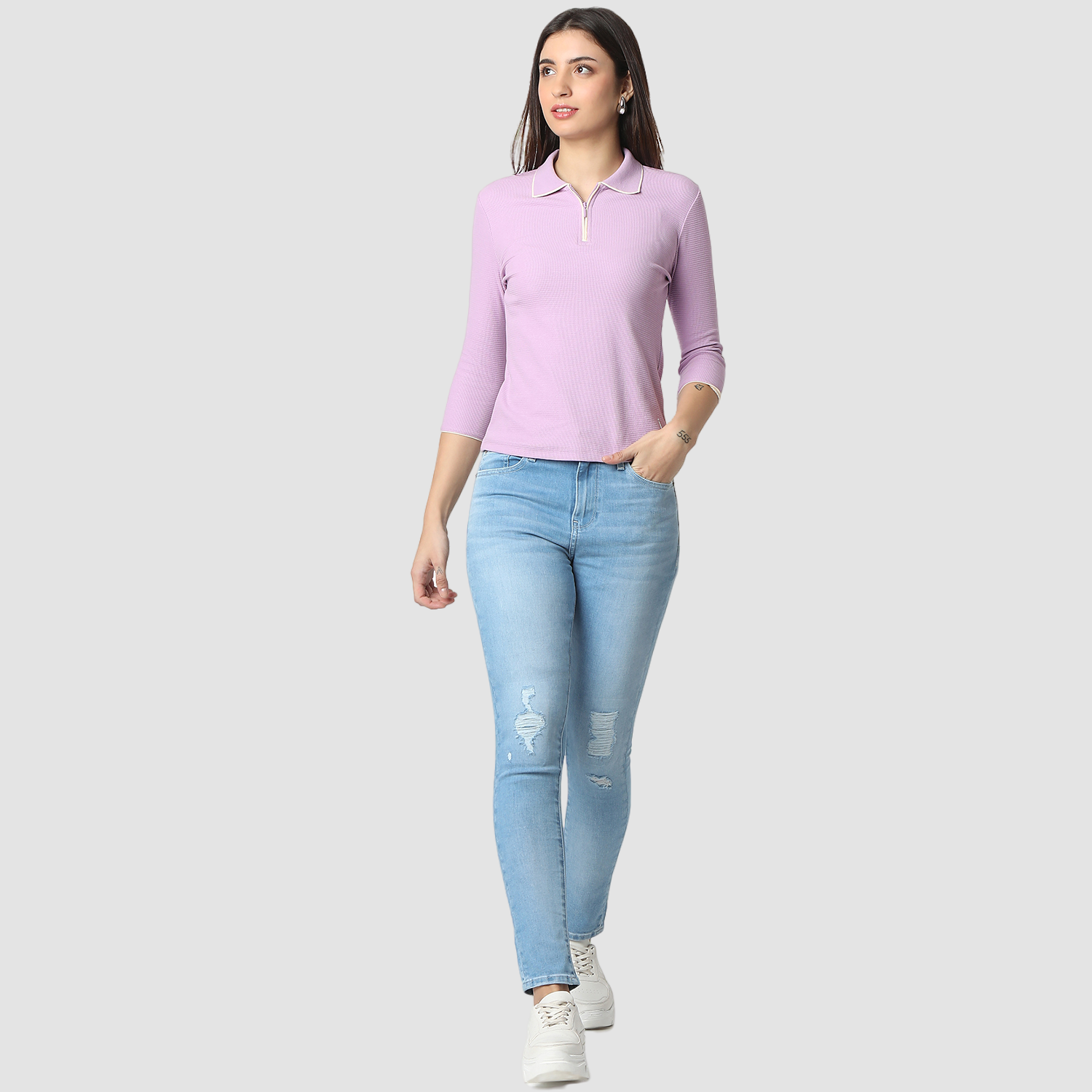 Spykar Crocus Purple Slim Fit Casual T-Shirts For Women