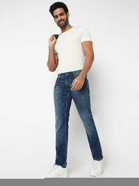 Men Jeans Regular Fit Dark Blue Mid Rise