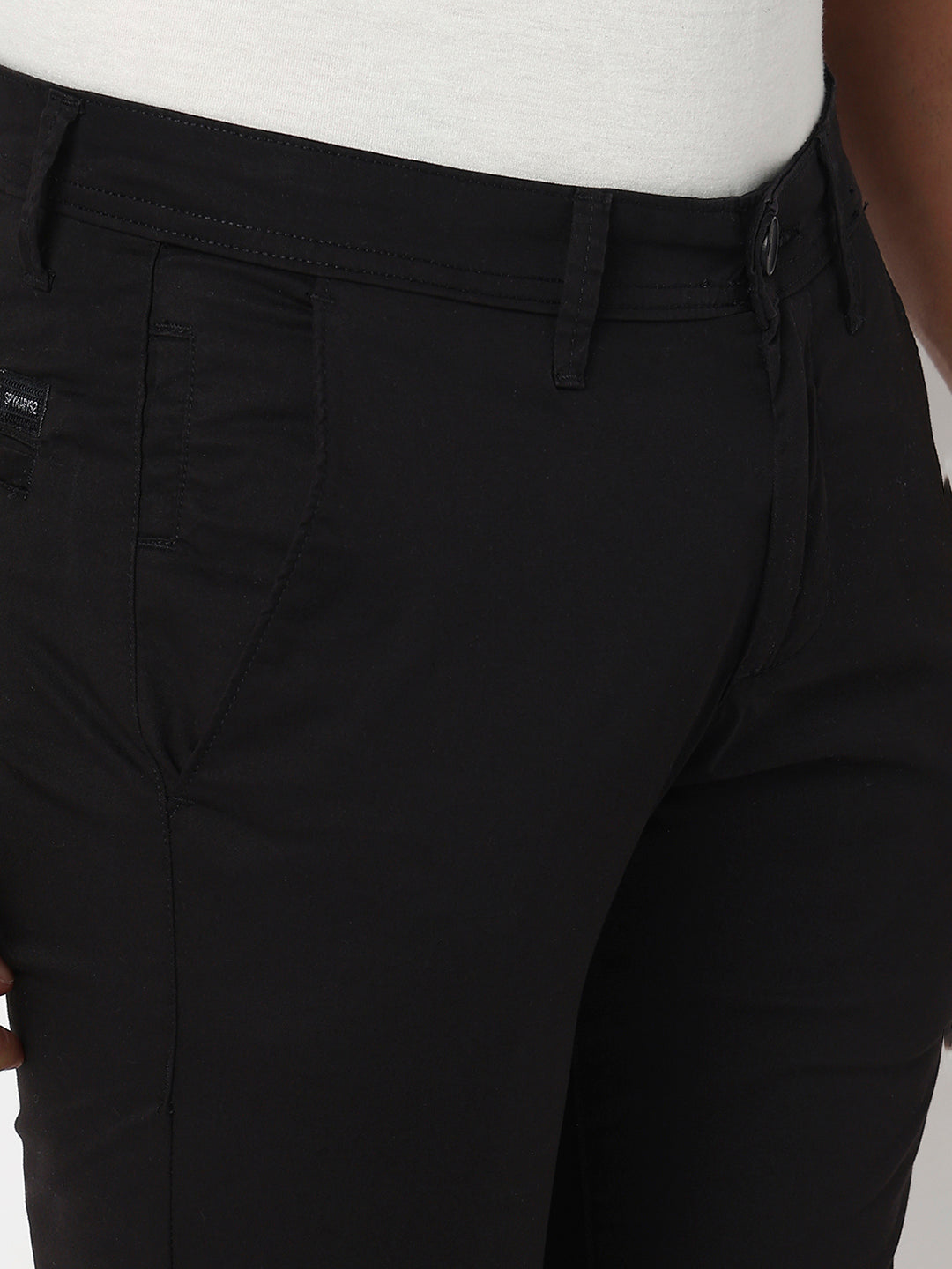 Spykar Black Mid Rise Slim Fit Casual Trouser For Men