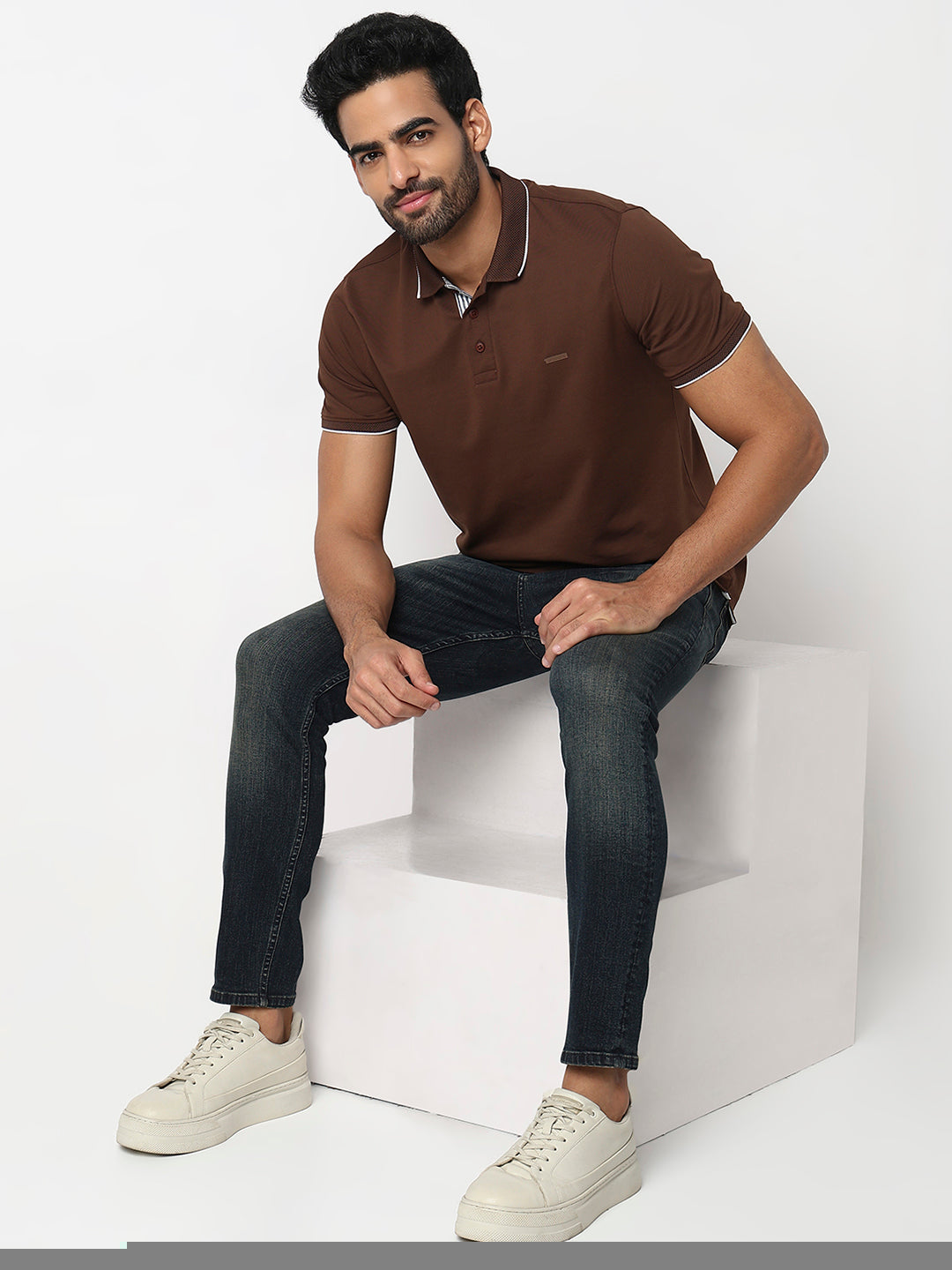 Spykar Bison Brown Slim Fit Casual T-Shirts For Men