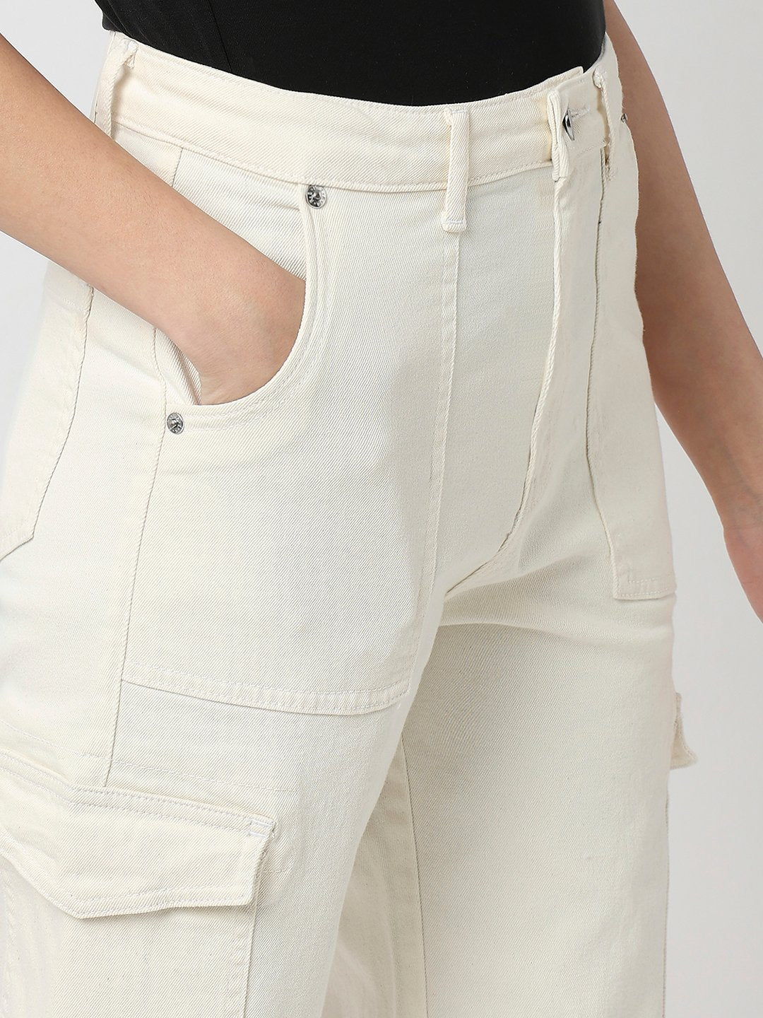 Spykar Ecru High Rise Straight Fit Casual Jeans For Women