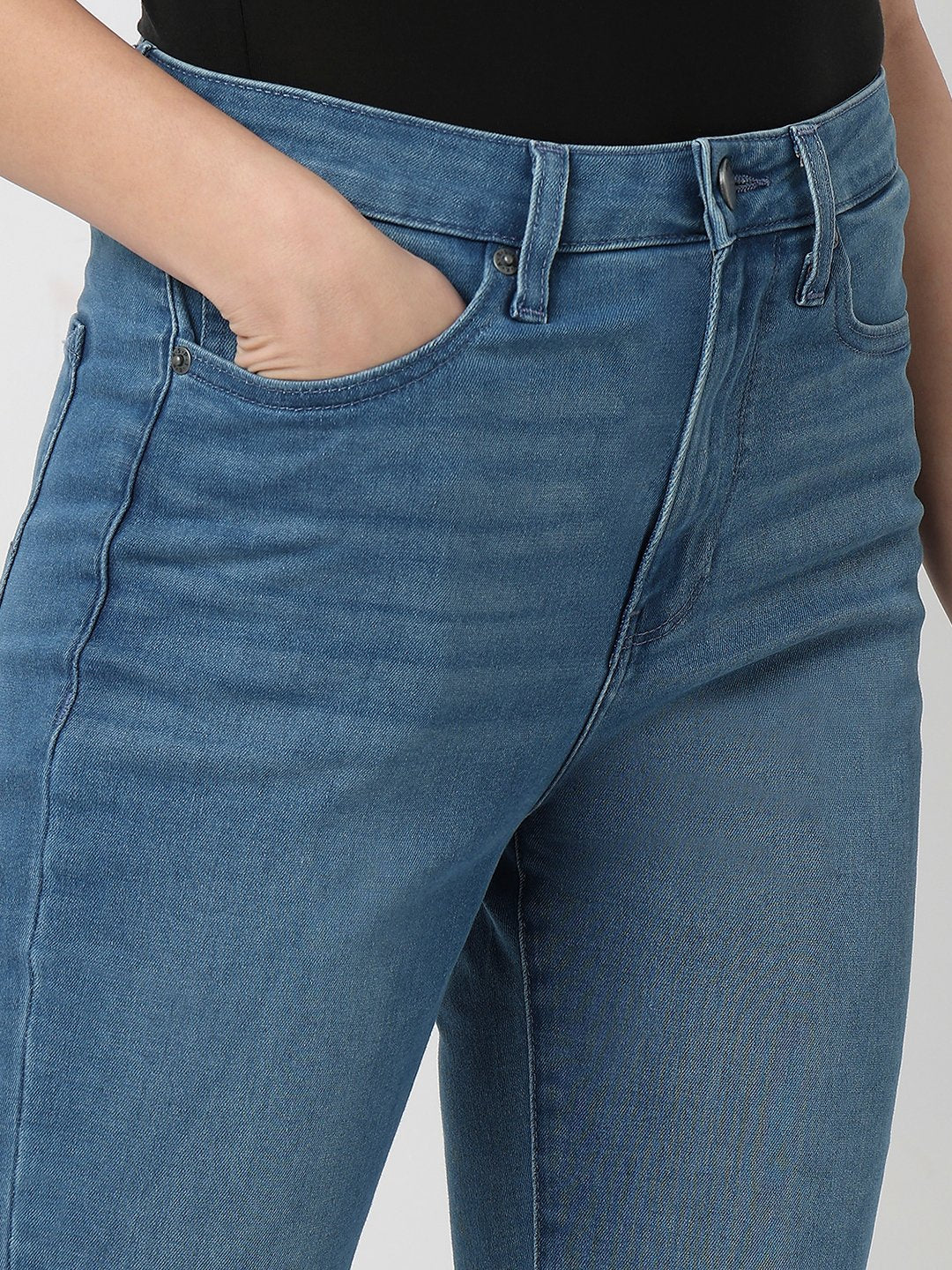 Spykar Mid Blue High Rise Boot Cut Fit Casual Jeans For Women