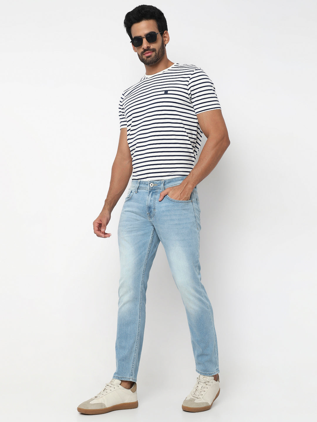 Spykar Light Blue Mid Rise Slim Fit Casual Jeans For Men