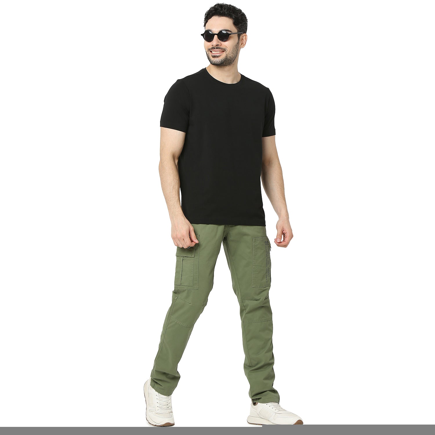 Spykar Sage Green Mid Rise Cargo Fit Casual Trouser For Men